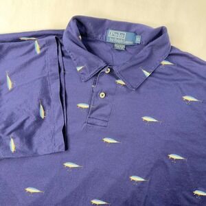 Polo Ralph Lauren Shirt Mens XL Blue Fishing Lure All Over Print Dad SEE DESC